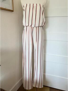 EXIST Strapless Striped Wide Leg Jumpsuit